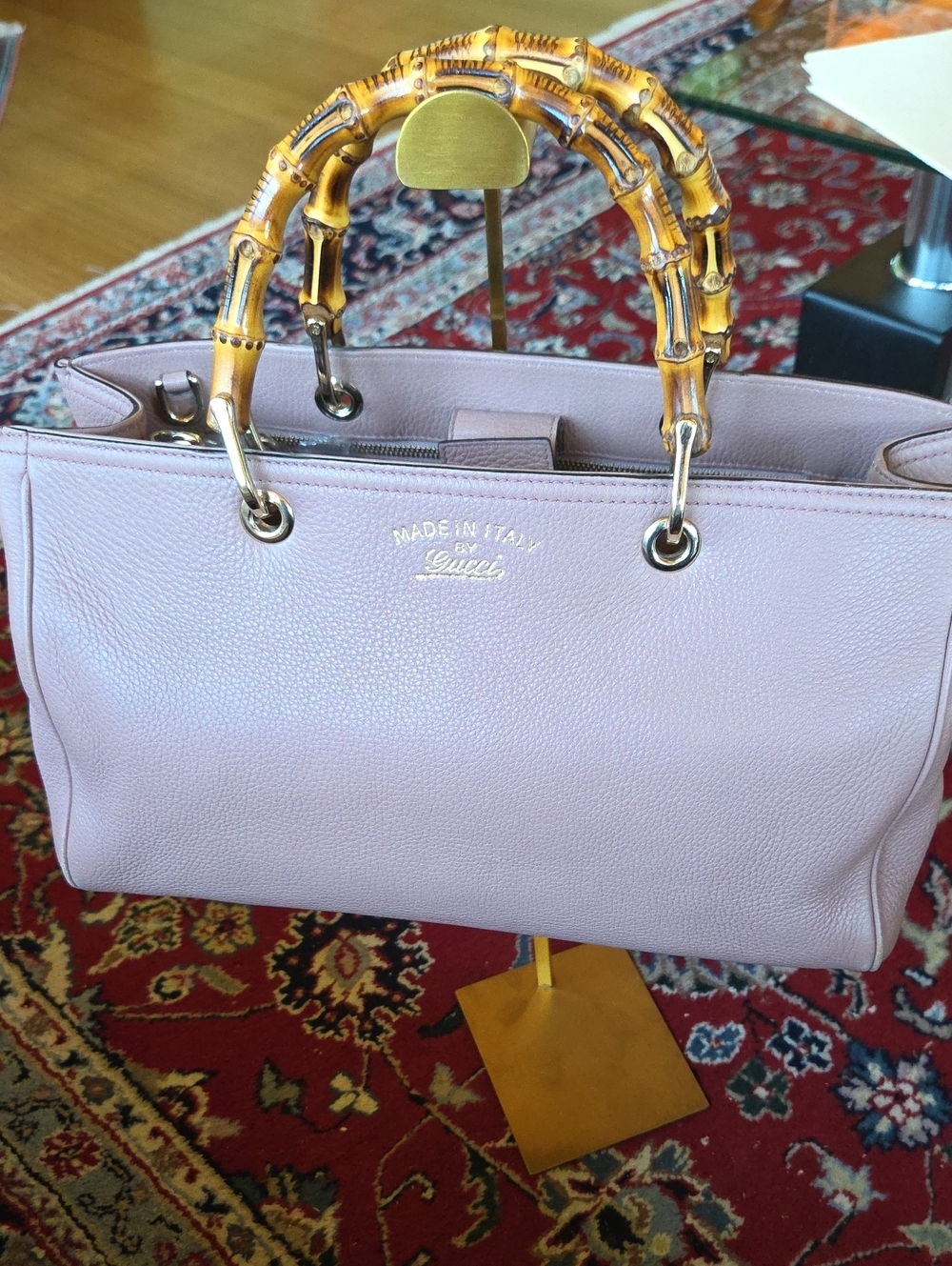 Gucci Pink Lavender Leather Tote with Bamboo Handles